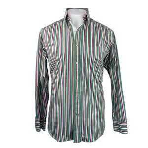 Light Green and White Striped Casual Button Down Shirt